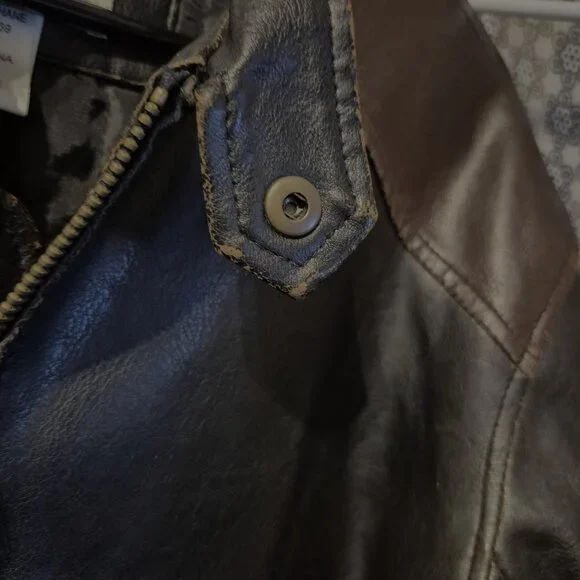 Toxic Hazard Brown Distressed Moto Jacket Size L - Picture 7 of 12
